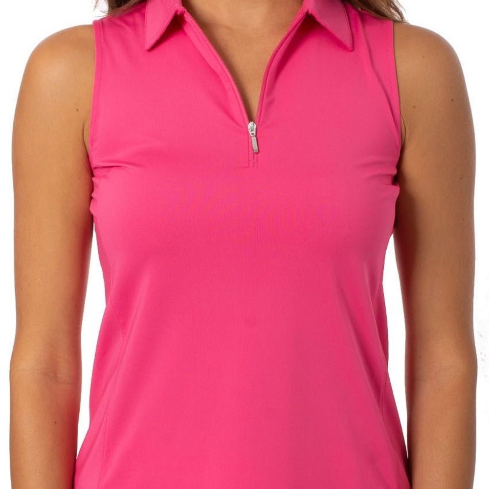 Collared Zip-Front Tank Top in Bright Pink